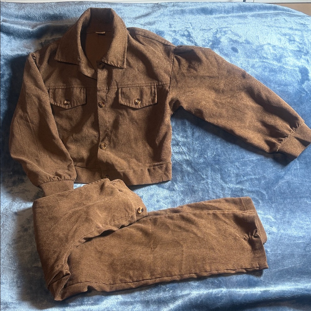 #300 Girls Brown Corduroy Pants Set